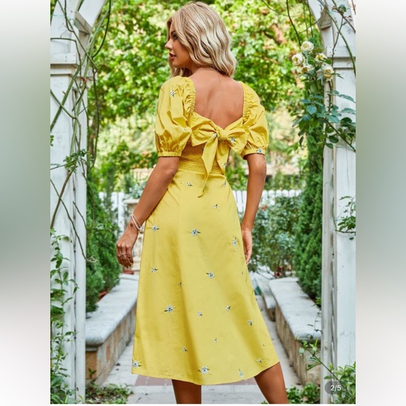 Yellow Floral Women's Dress - Picture 2 of 6